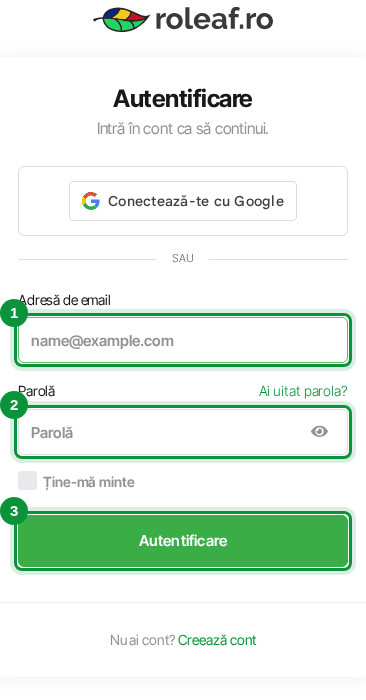 Pagina de autentificare în zona de client