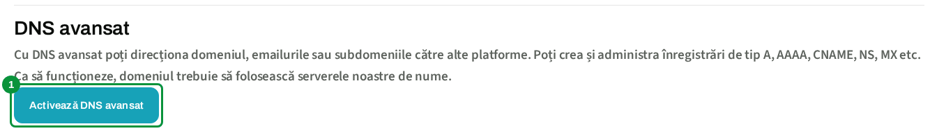Butonul Activează DNS avansat de pe pagina domeniului