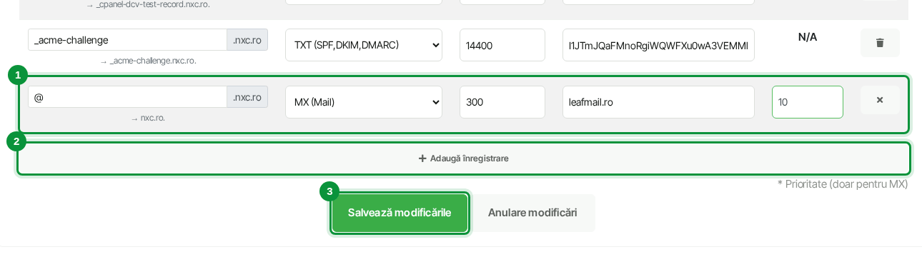 Adăugarea unei înregistrări noi și salvarea