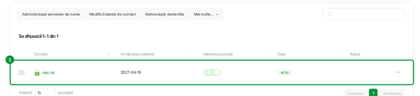Lista domeniilor din zona de client
