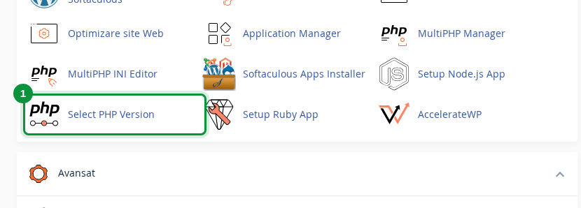 Select PHP Version în cPanel