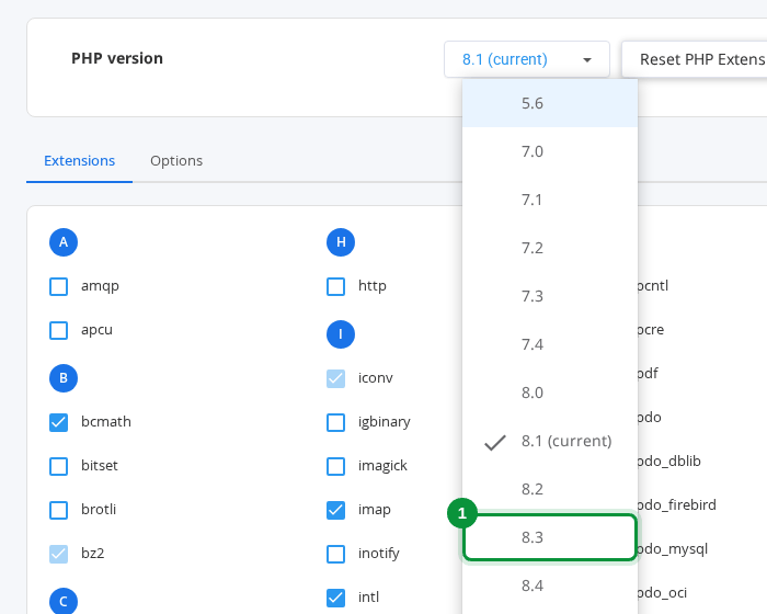 Lista versiunilor PHP