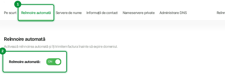 Fila Reînnoire automată, cu comutatorul pornit