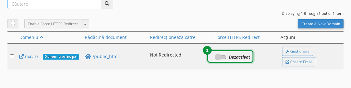 Force HTTPS Redirect dezactivat