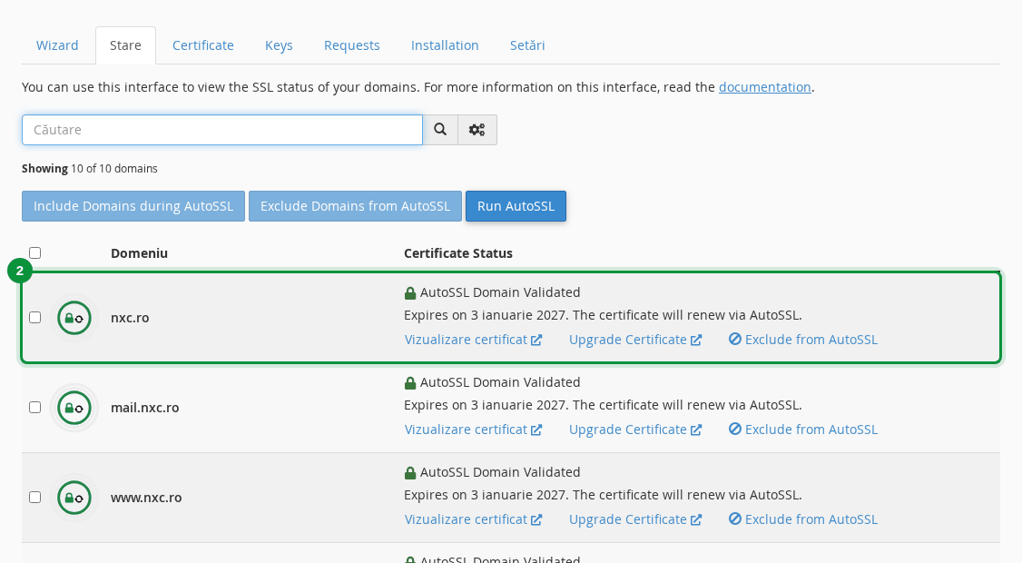 Certificatul Let's Encrypt emis: AutoSSL Domain Validated