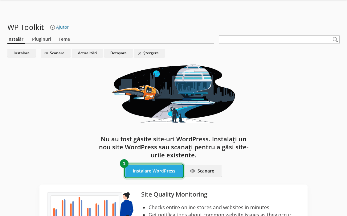 Butonul Instalare WordPress în WP Toolkit