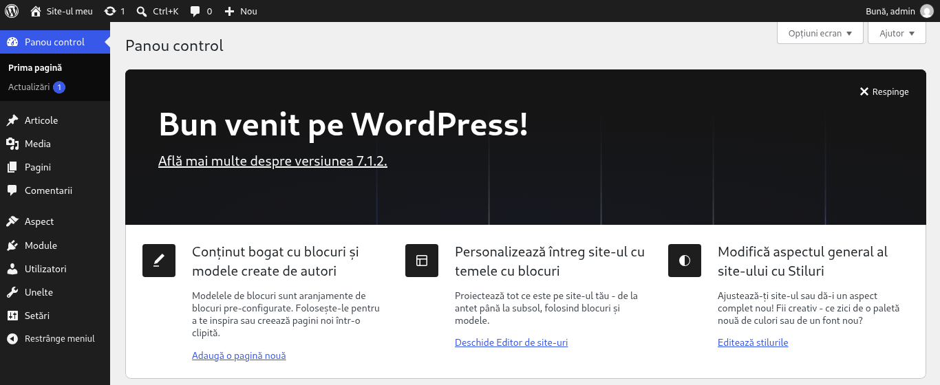 Panoul de administrare WordPress